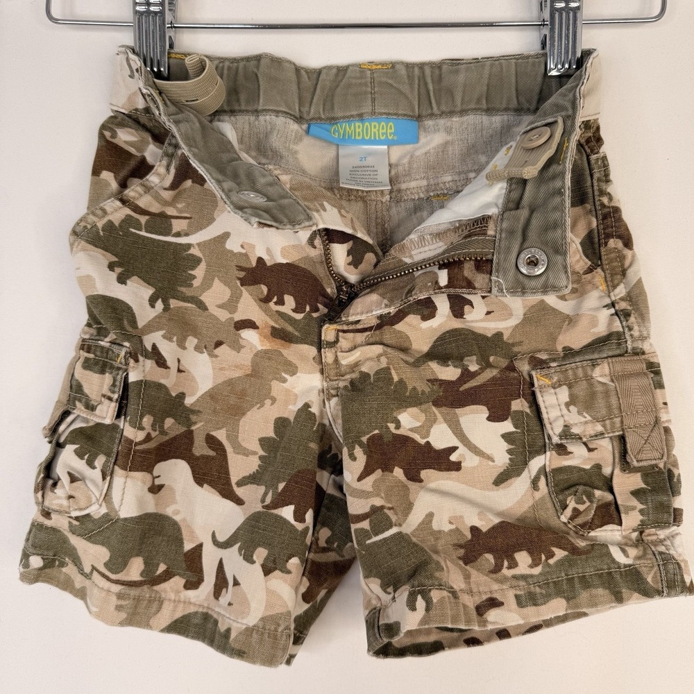 Gymboree 2T Boys dinosaur camo cargo VTG‎ Y2K Cotton Canvas Pockets 4" Inseam
